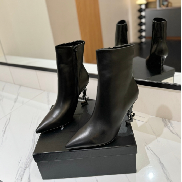 YSL-Letter High Heeled Short Boots