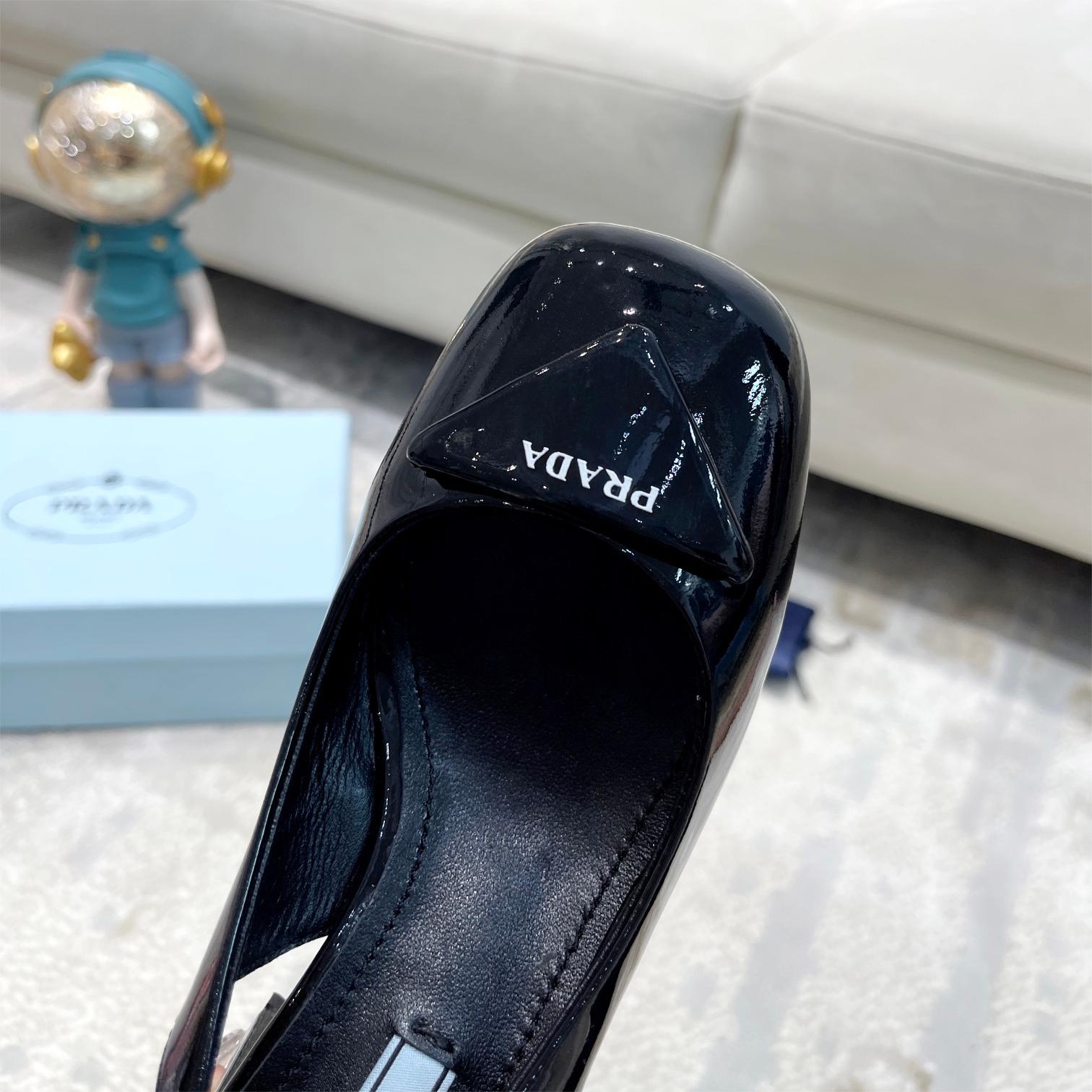 Prada-Classic triangle logo loafers, high heels