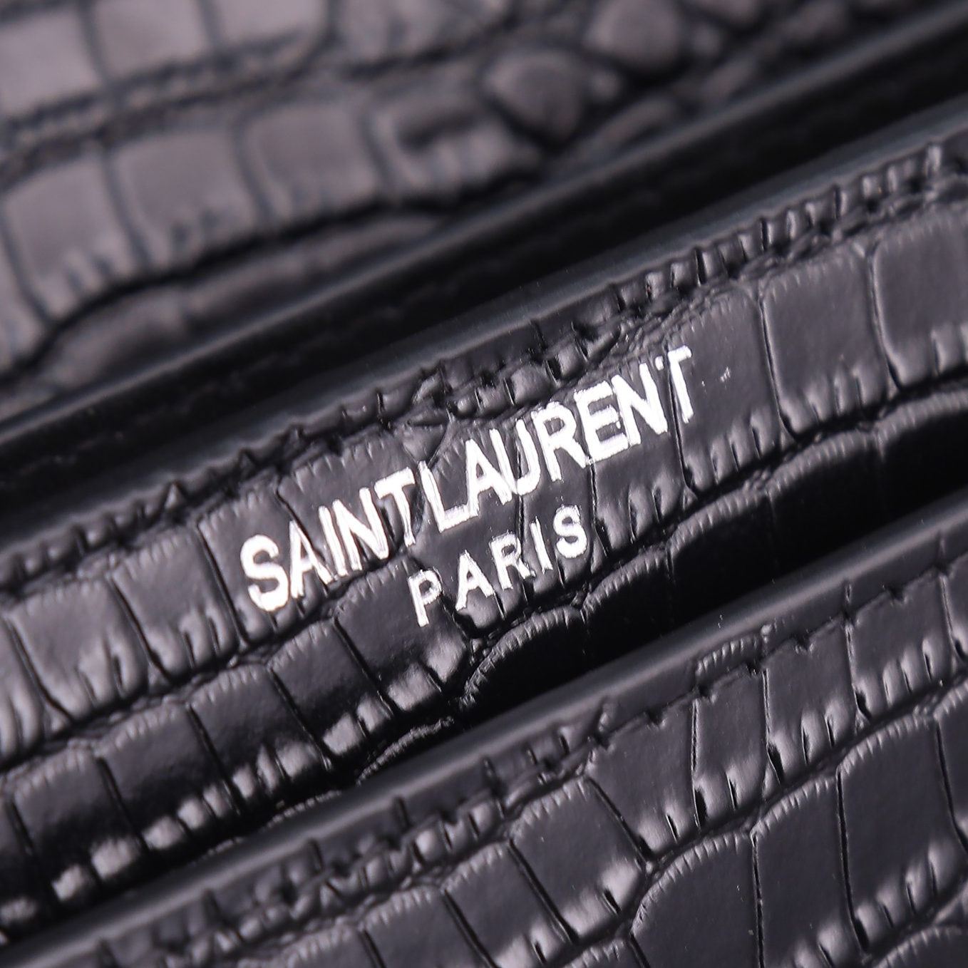 YSL-SUNSET BLACK Crocodile Embossed Shoulder Bag