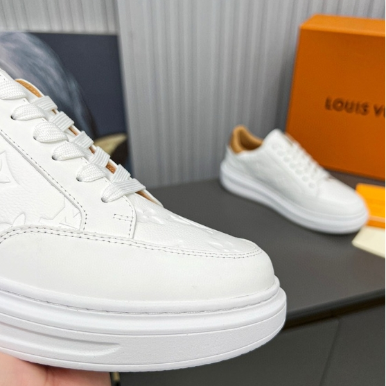 LV-Leather Embossed Sports White Shoes
