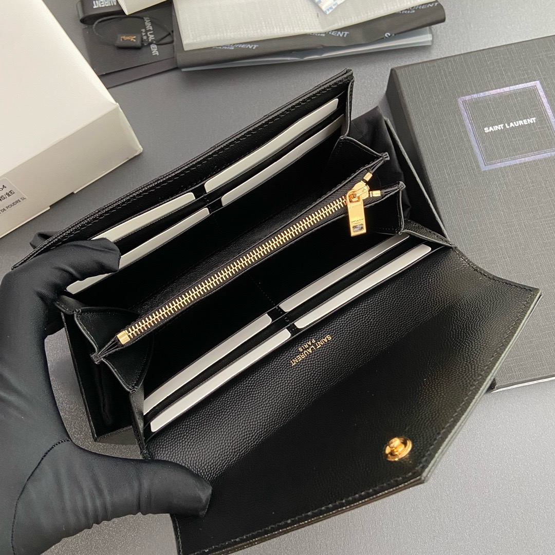 YSL-Matlasse flip top grain embossed leather wallet