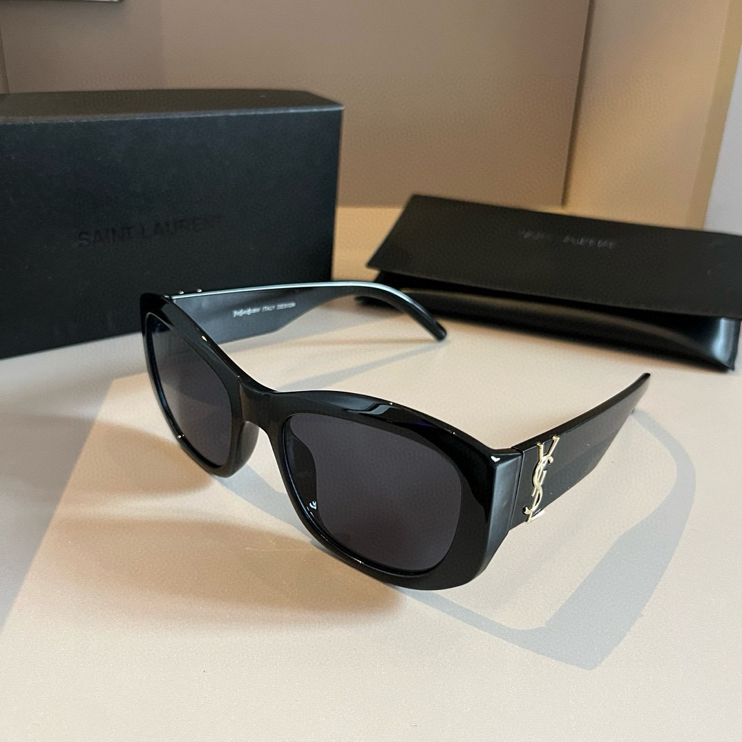 YSL-Black Metametal Logo with Nose Support Sunglasses