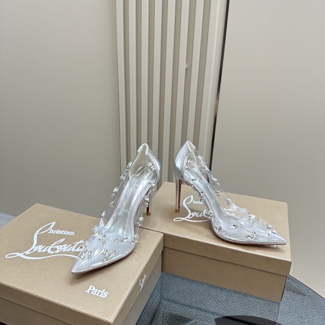 Christian Louboutin-Transparent PVC crystal diamond silver high heels