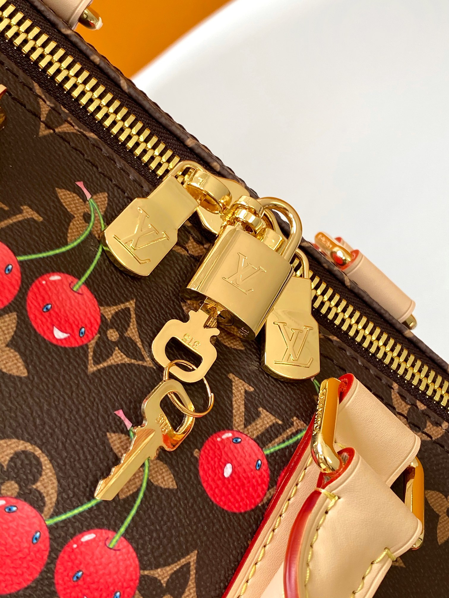 Louis Vuitton X Takashi Murakami Speedy Bag Cherry Brown Monogram Gold Hardware