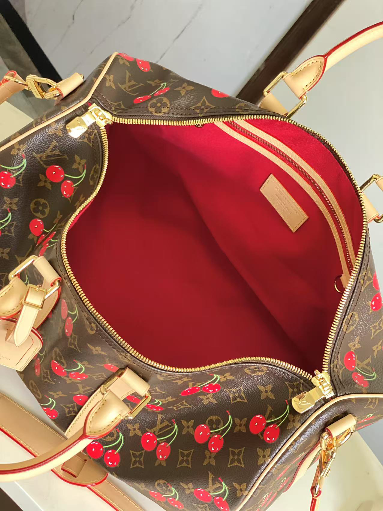 Louis Vuitton X Takashi Murakami Speedy Bag Cherry Brown Monogram Gold Hardware