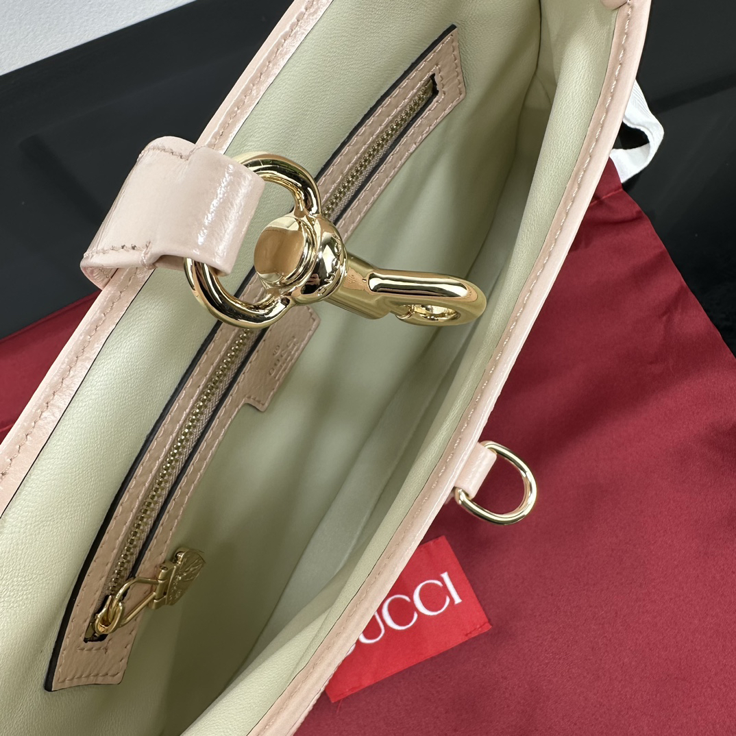 Gucci-Jackie series small shoulder backpack in light pink patent leather