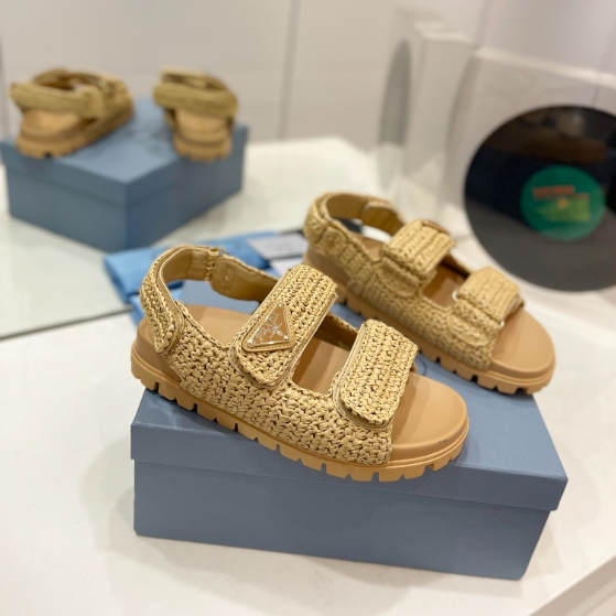 Prada-Woven Straw Woven Thick Soled Slippers