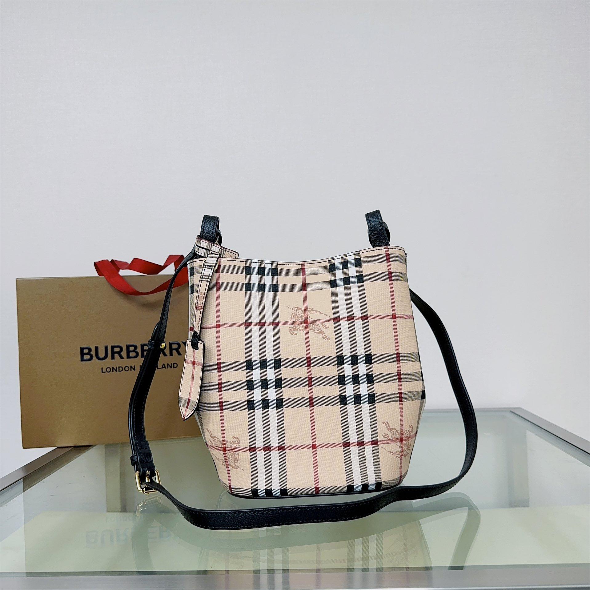 Burberry-Classic Haymarket plaid slanted back bucket bag