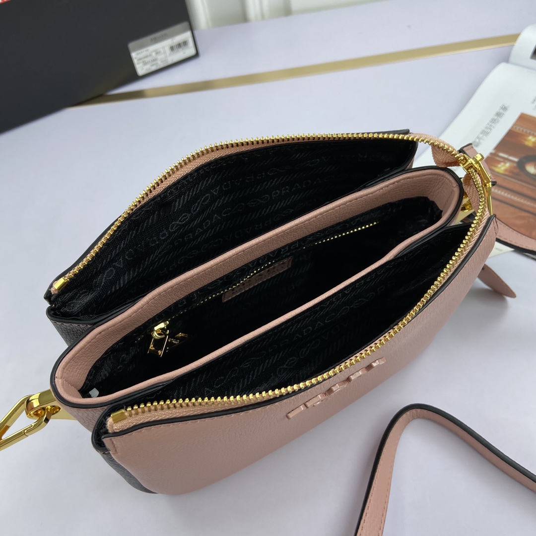 PRADA - Milano Logo Leather Shoulder Bag White/Pink/Black