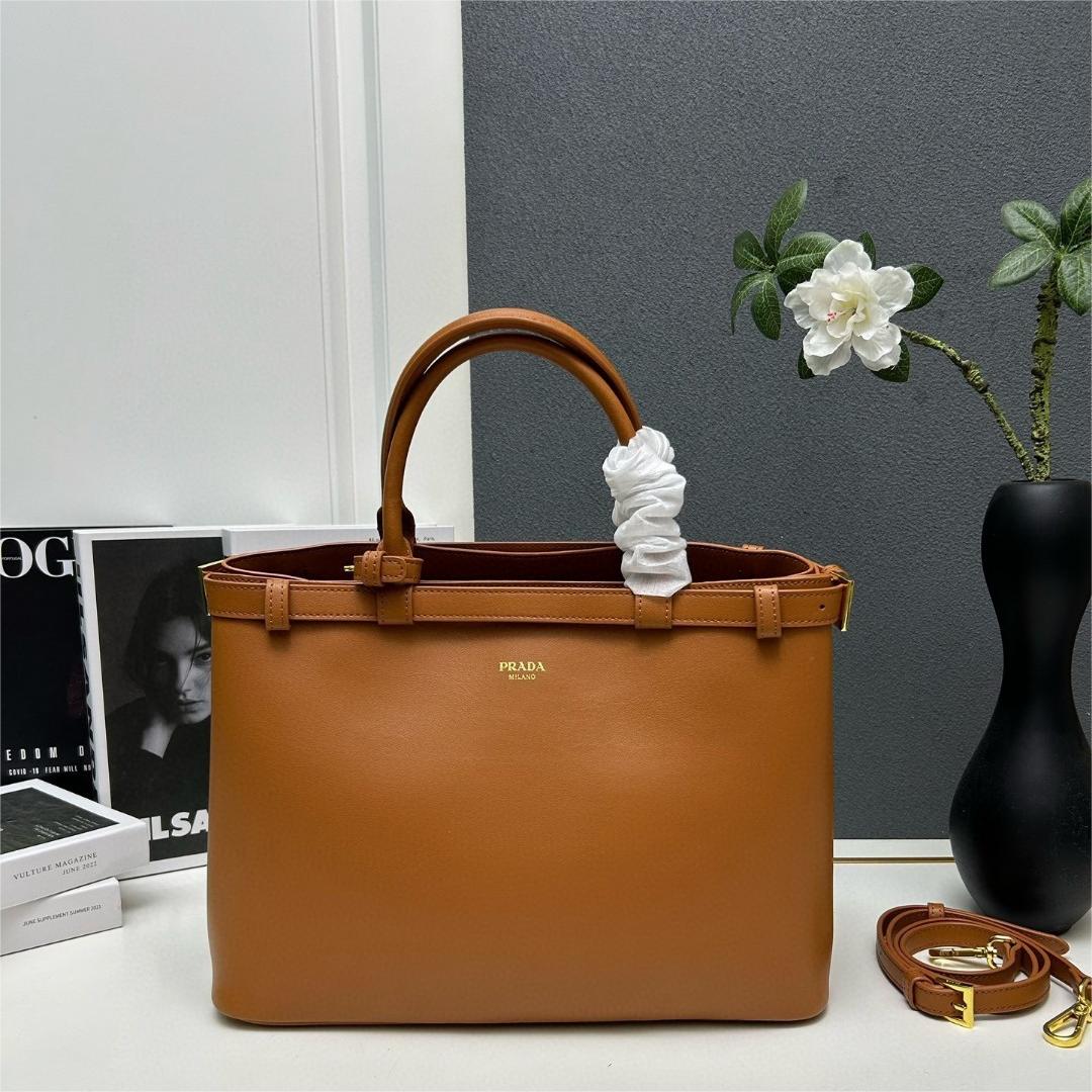 Prada-Double bag small shopping bag double series imported cowhide