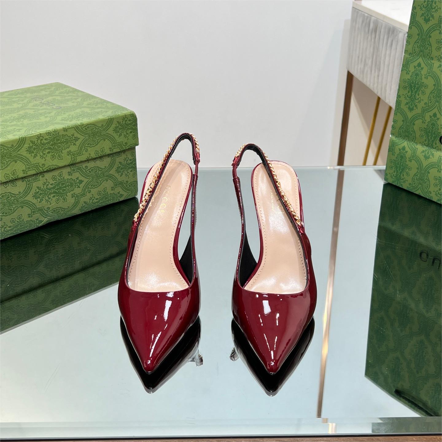 Gucci-letter buckle l o g o chain high-heeled sandals