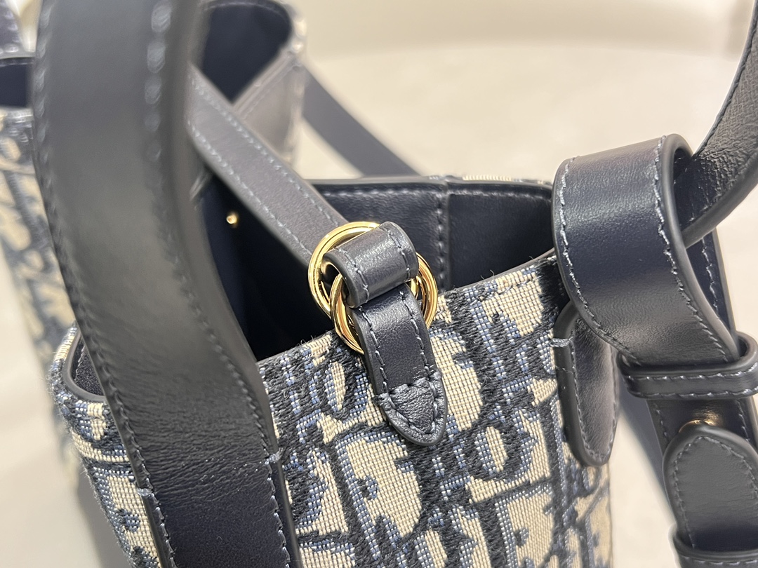 DIOR - Signature Bucket Cowhide Leather Bucket Shoulder Crossbody Hand Bag Small Black