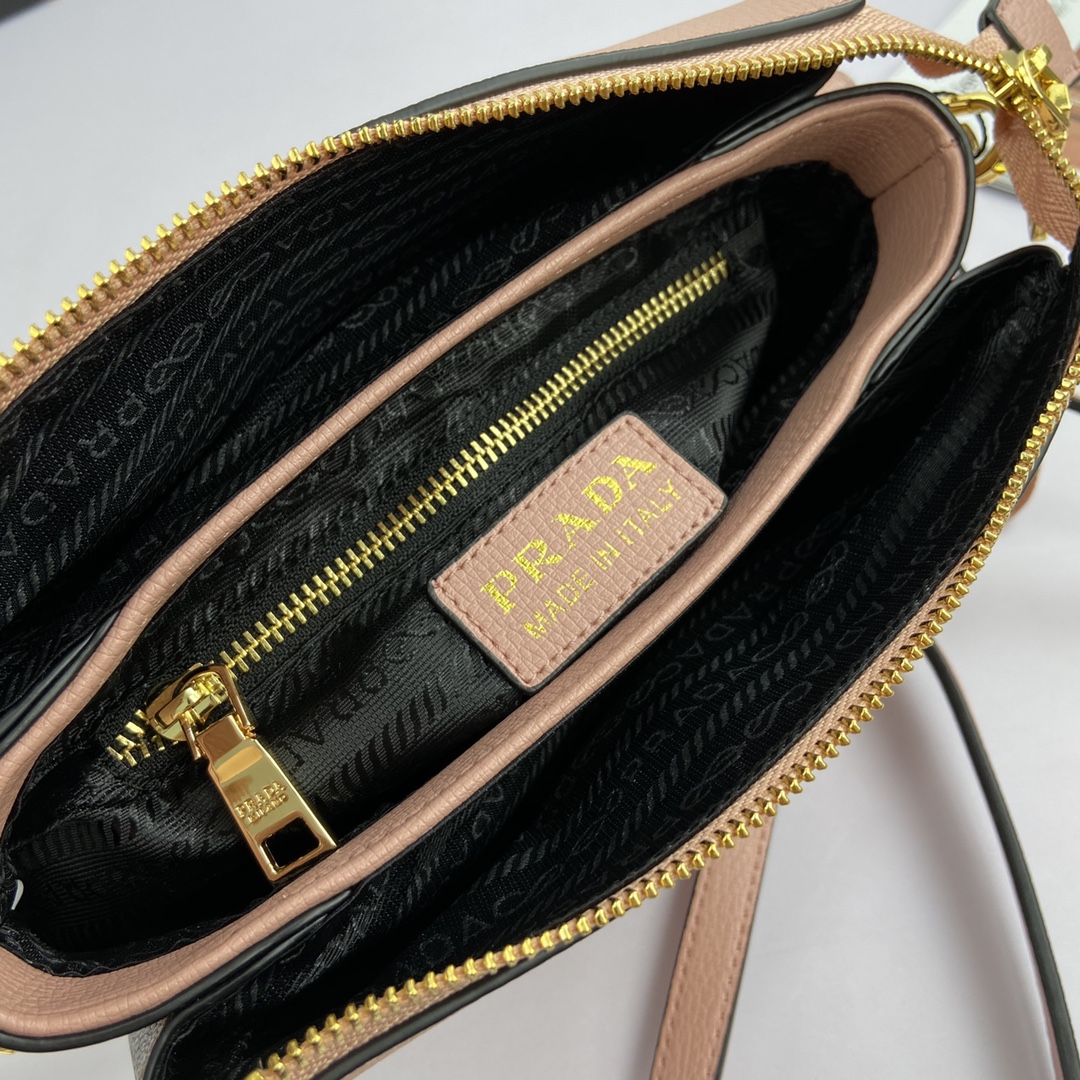 PRADA - Milano Logo Leather Shoulder Bag White/Pink/Black