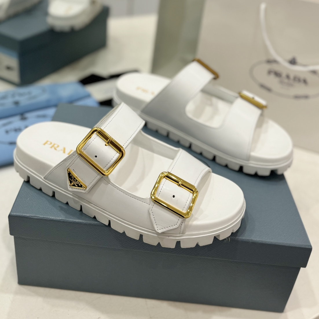 Prada-WHITE Leather Sandals