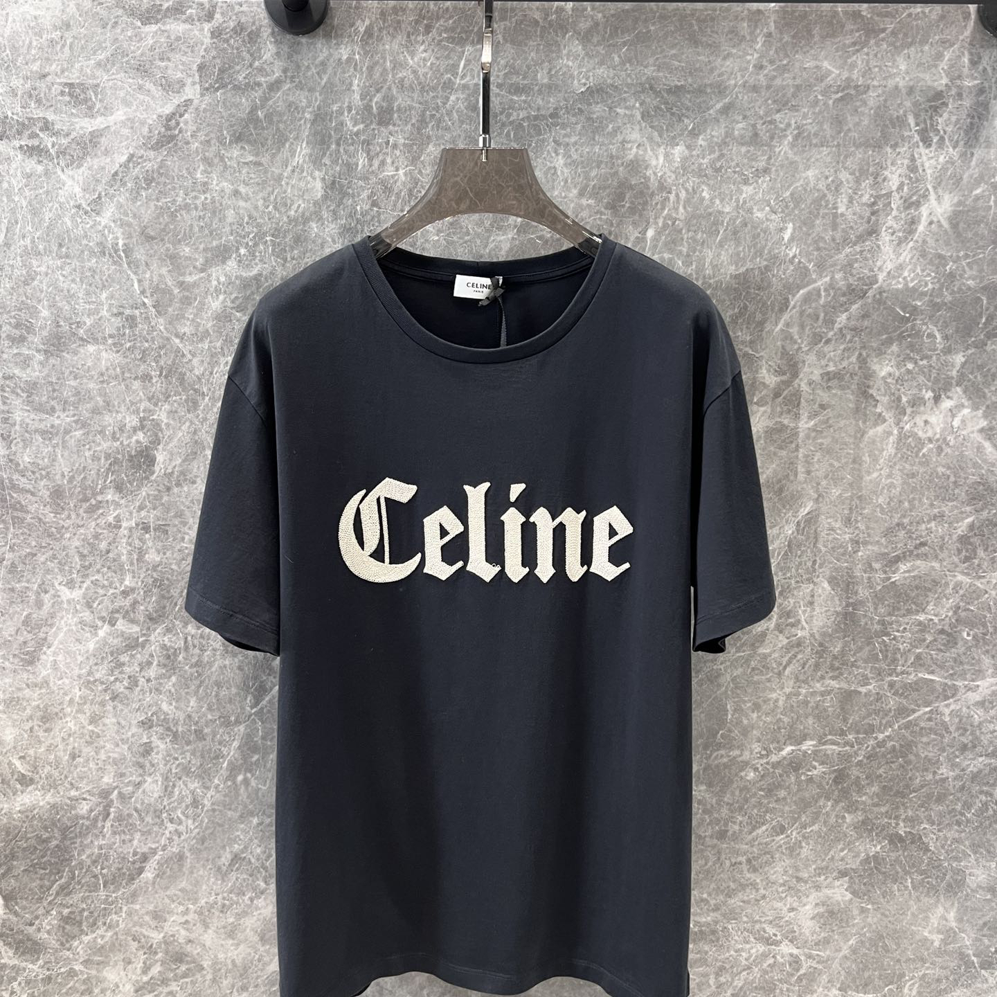 CELINE - Lettering Embroidered Crew Neck Short Sleeve T-Shirt