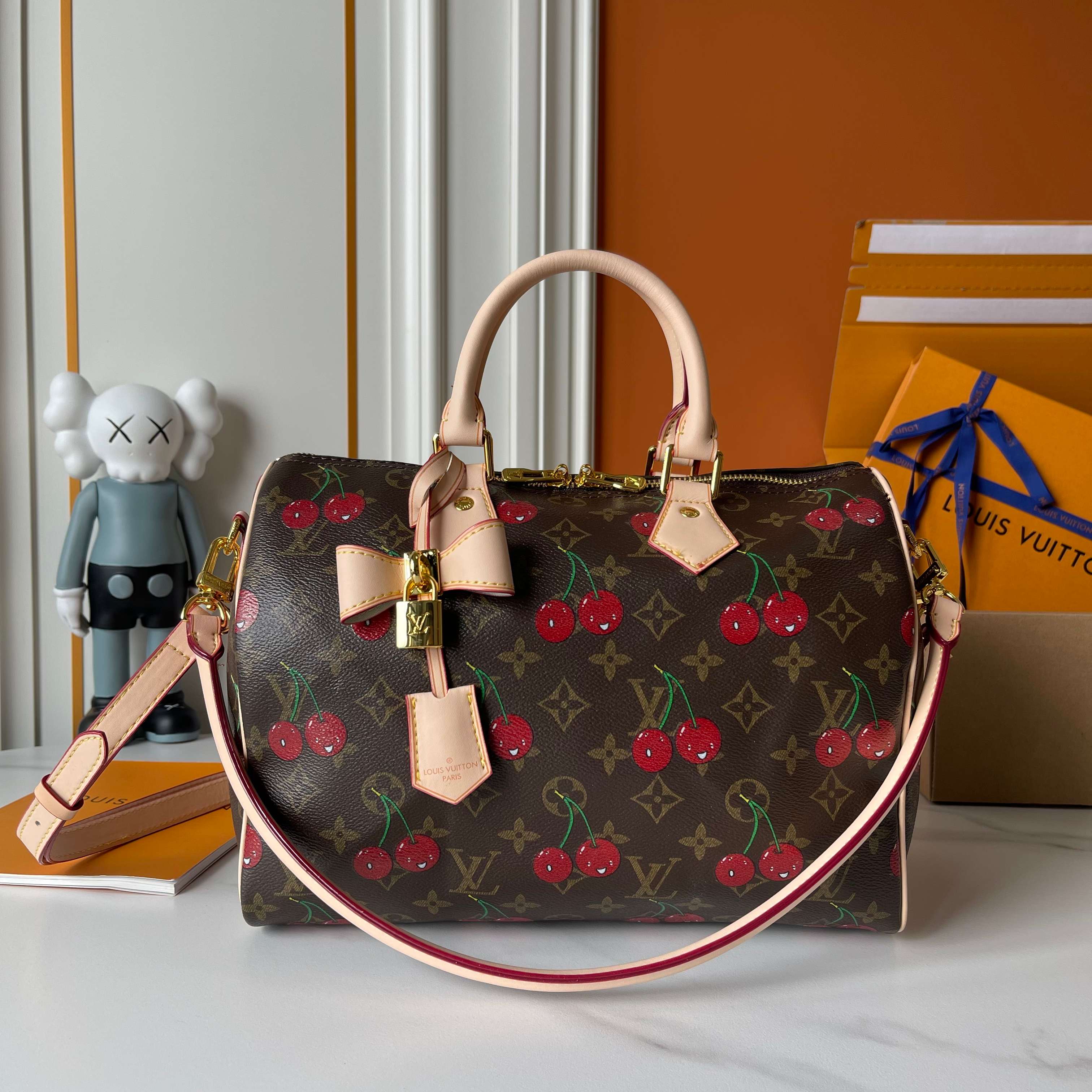 Louis Vuitton X Takashi Murakami Speedy Bag Cherry Brown Monogram Gold Hardware