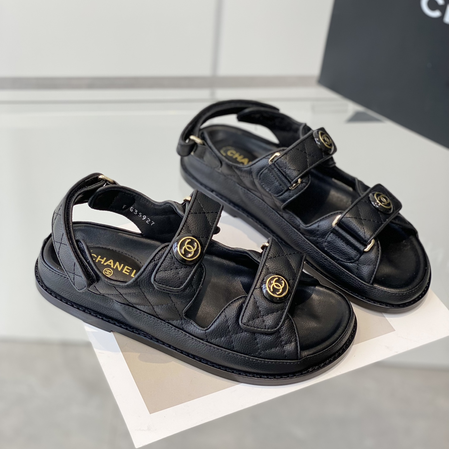 Chanel-Black Flat Beach Sandals