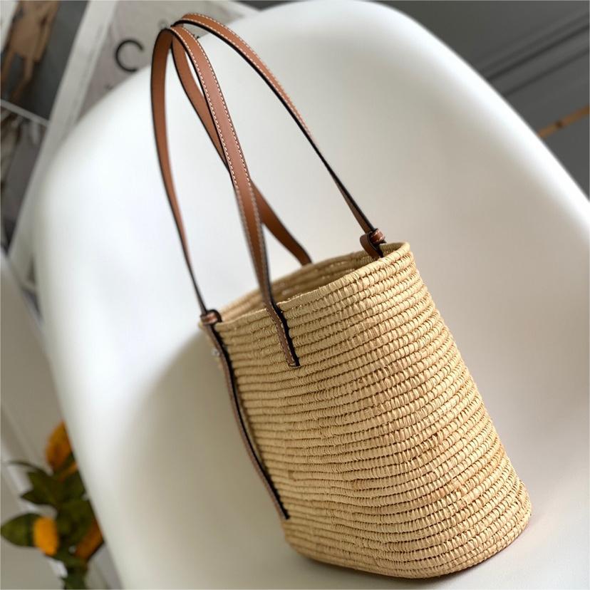 LOEWE-Small Lafite Grass and Beef Leather Square Basket Handbag