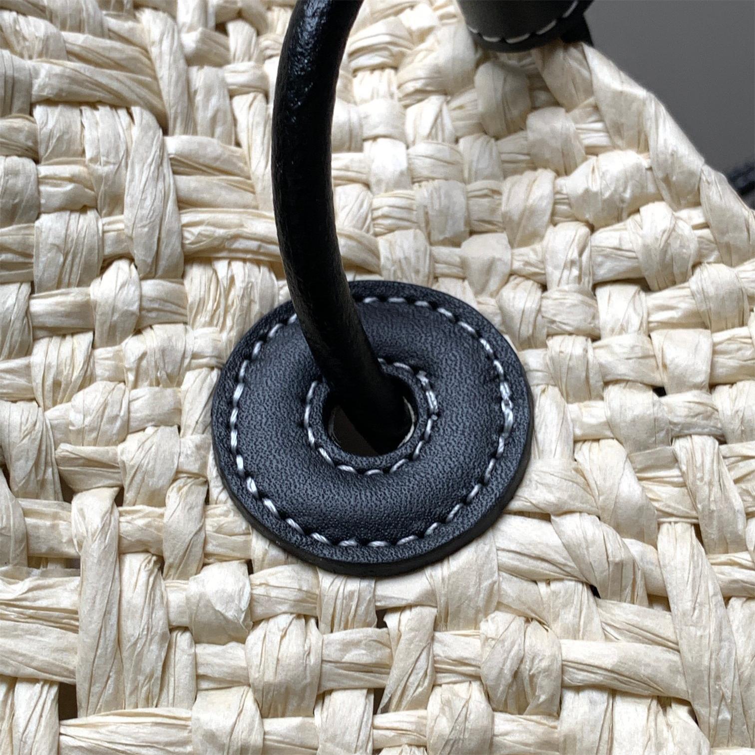 LOEWE-Large size Iraka palm fiber and cowhide Anagram Basket handbag