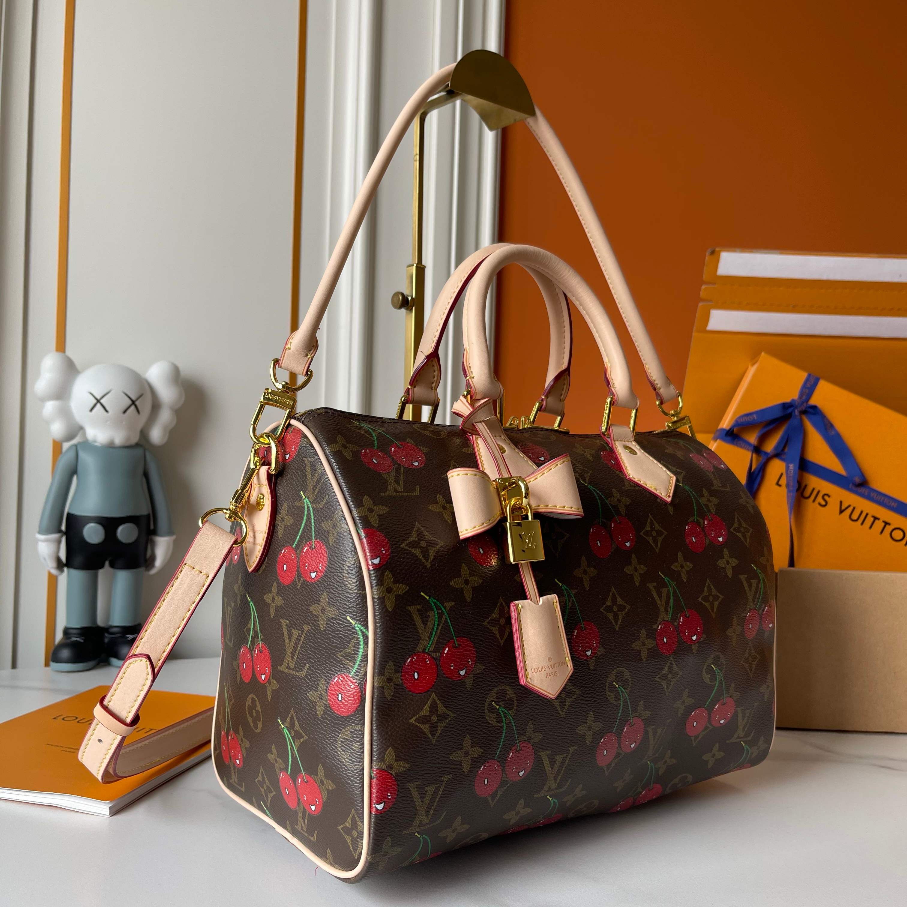 Louis Vuitton X Takashi Murakami Speedy Bag Cherry Brown Monogram Gold Hardware