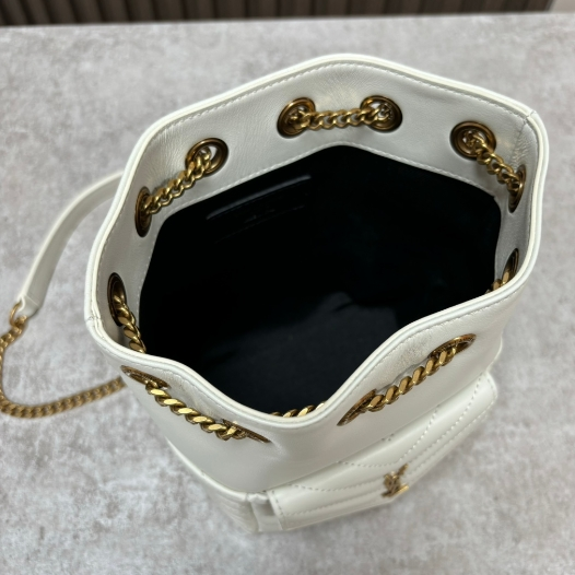 YSL-Sheepskin Platinum Mini Bucket Bag