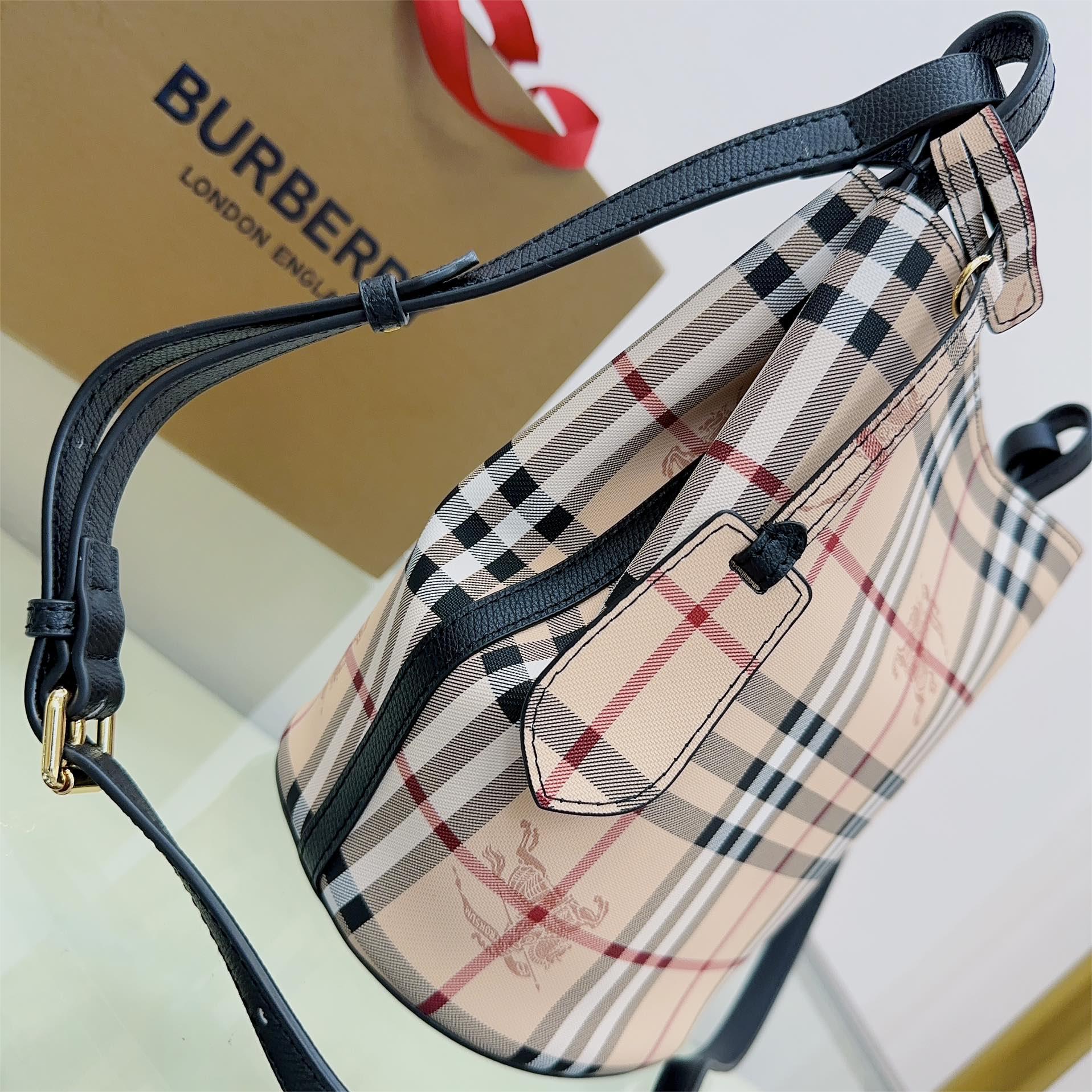 Burberry-Classic Haymarket plaid slanted back bucket bag