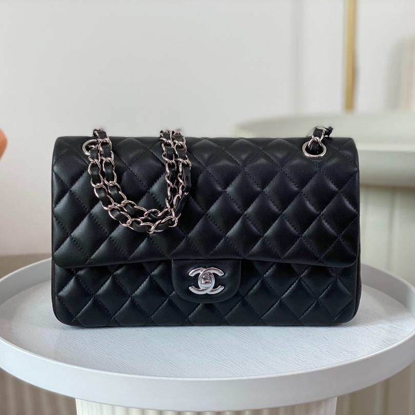 Chanel-Black Silver Classic Medium Flip Bag