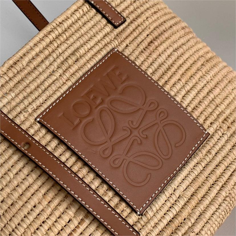 LOEWE-Small Lafite Grass and Beef Leather Square Basket Handbag