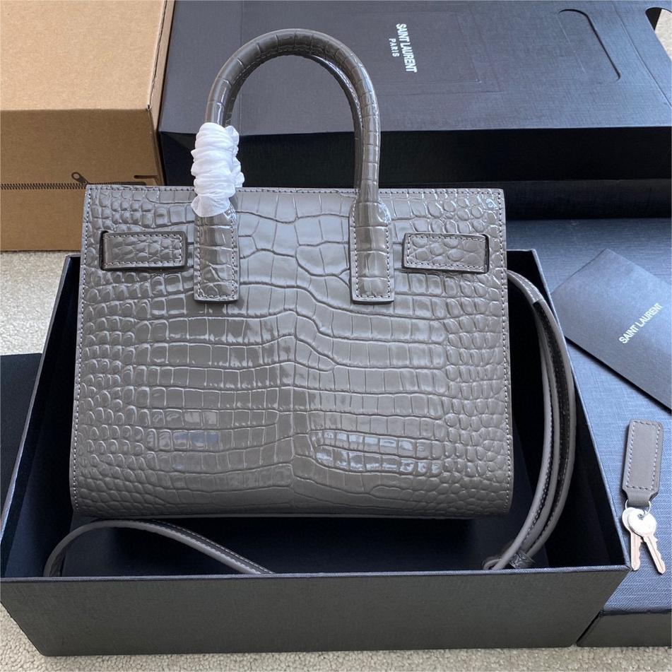 YSL-Organ Bag Gray Crocodile Pattern 22CM