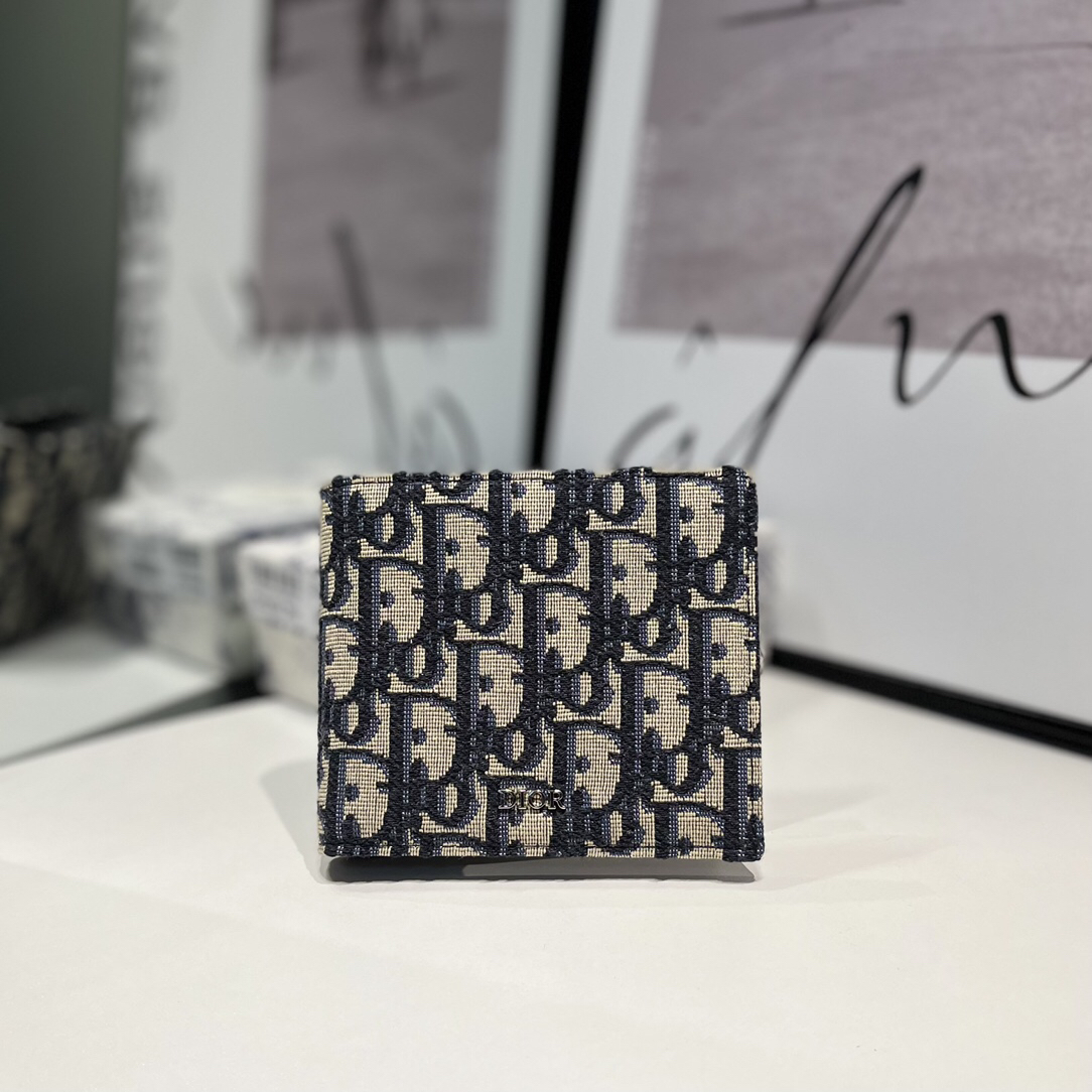 Dior-Blue jacquard fabric men's short wallet
