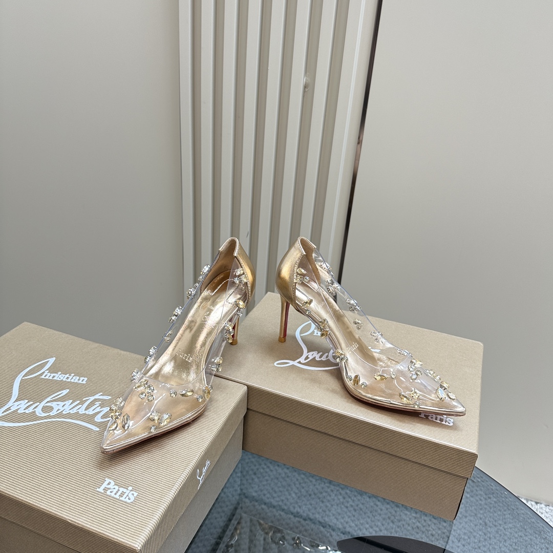 Christian Louboutin-Transparent PVC hot stamping various crystal diamond high heels