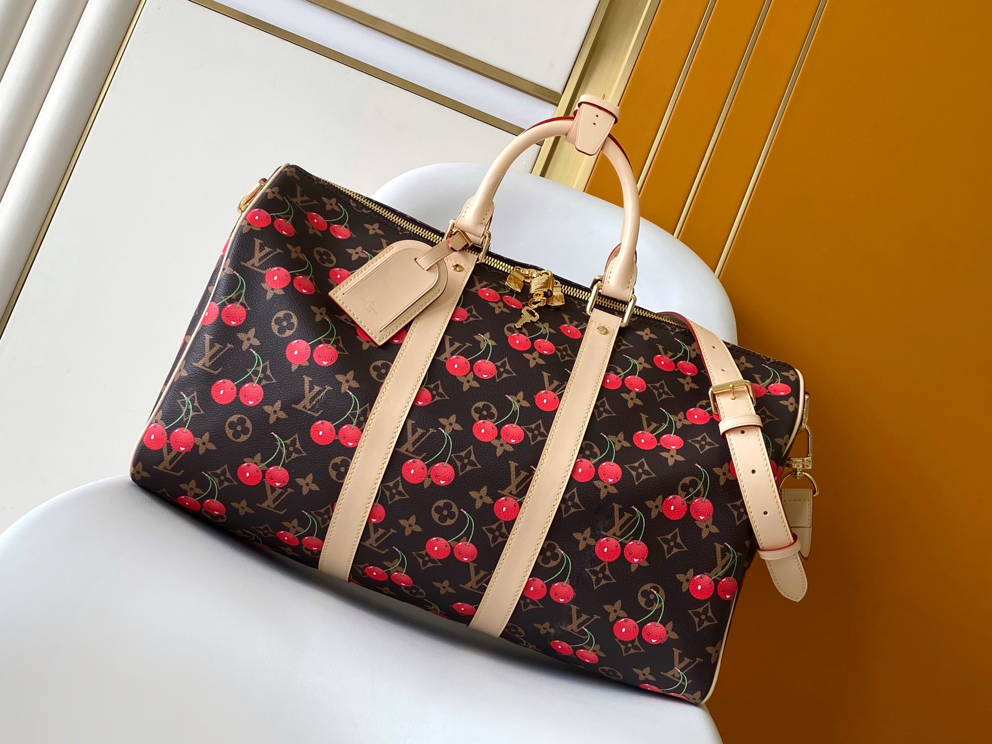 Louis Vuitton X Takashi Murakami Speedy Bag Cherry Brown Monogram Gold Hardware