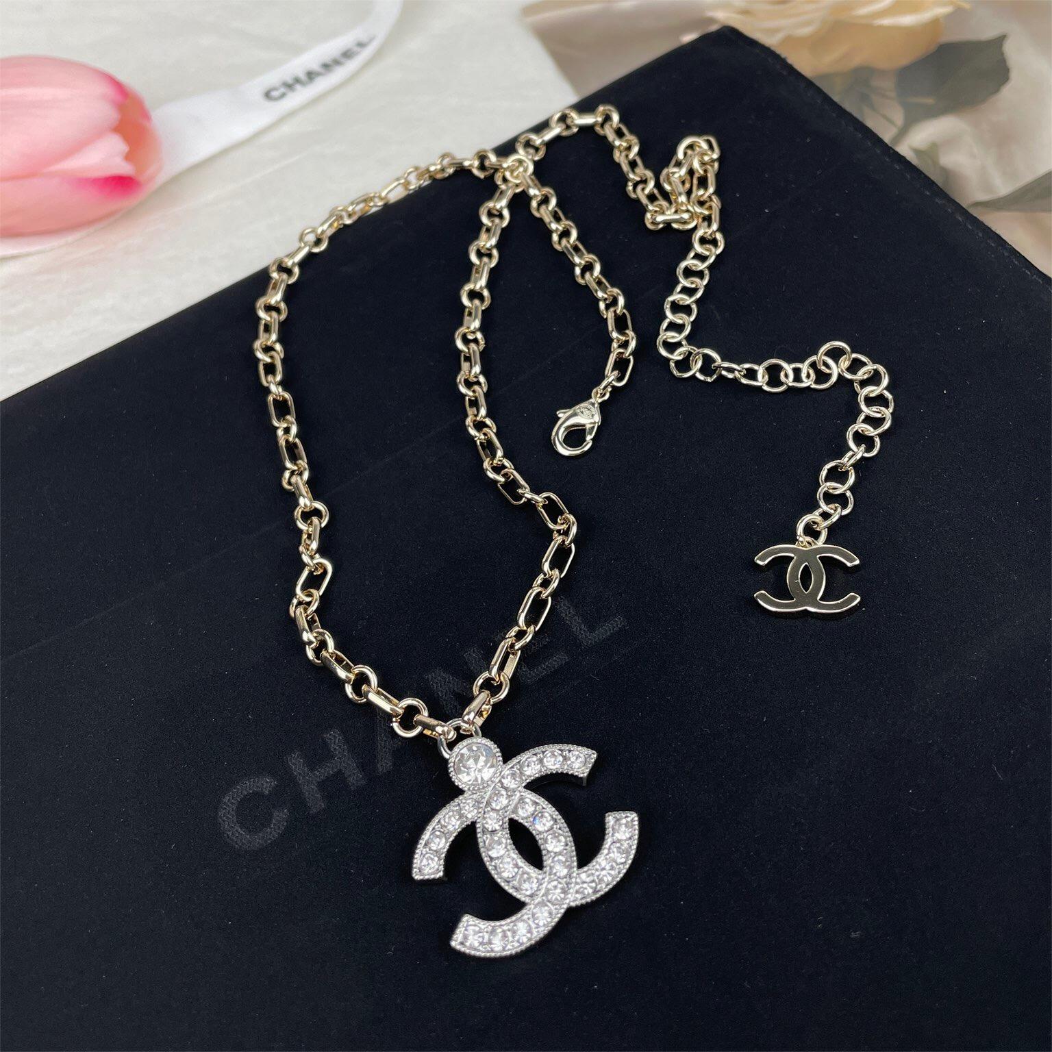 Chanel-Gold and silver contrasting chain white diamond double C pendant necklace