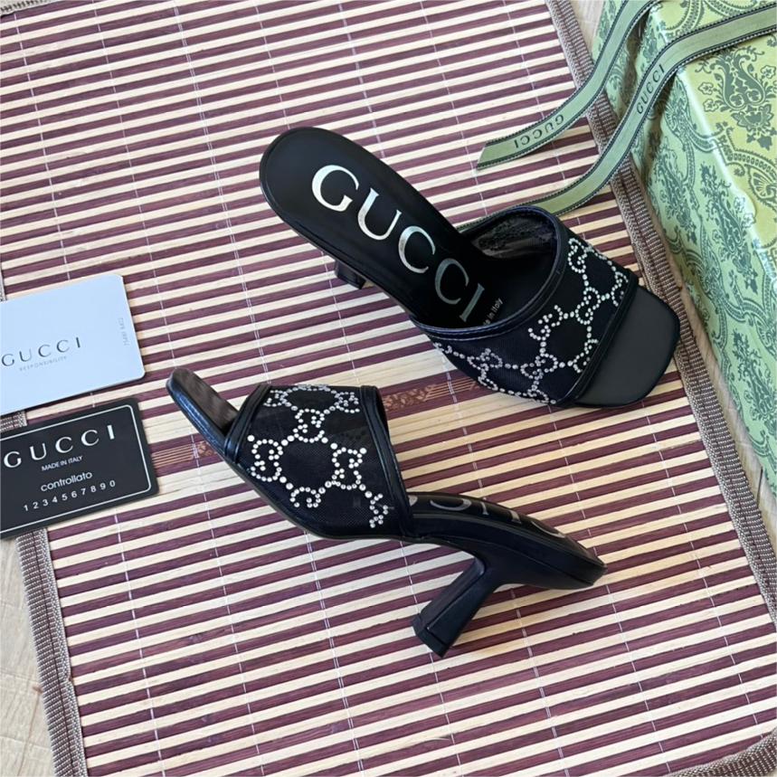 Gucci-Mesh Rhinestone Heeled Sandals