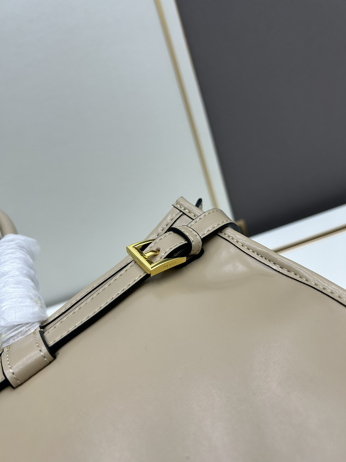 PRADA - Soft Lux Soft Leather Shoulder Crossbody Handbag Stone Grey