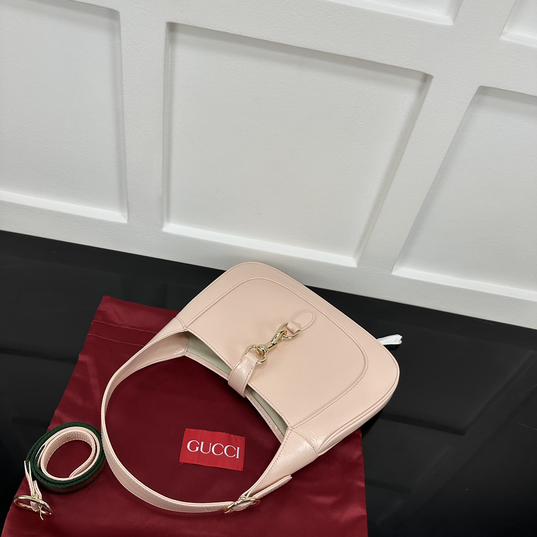 Gucci-Jackie series small shoulder backpack in light pink patent leather