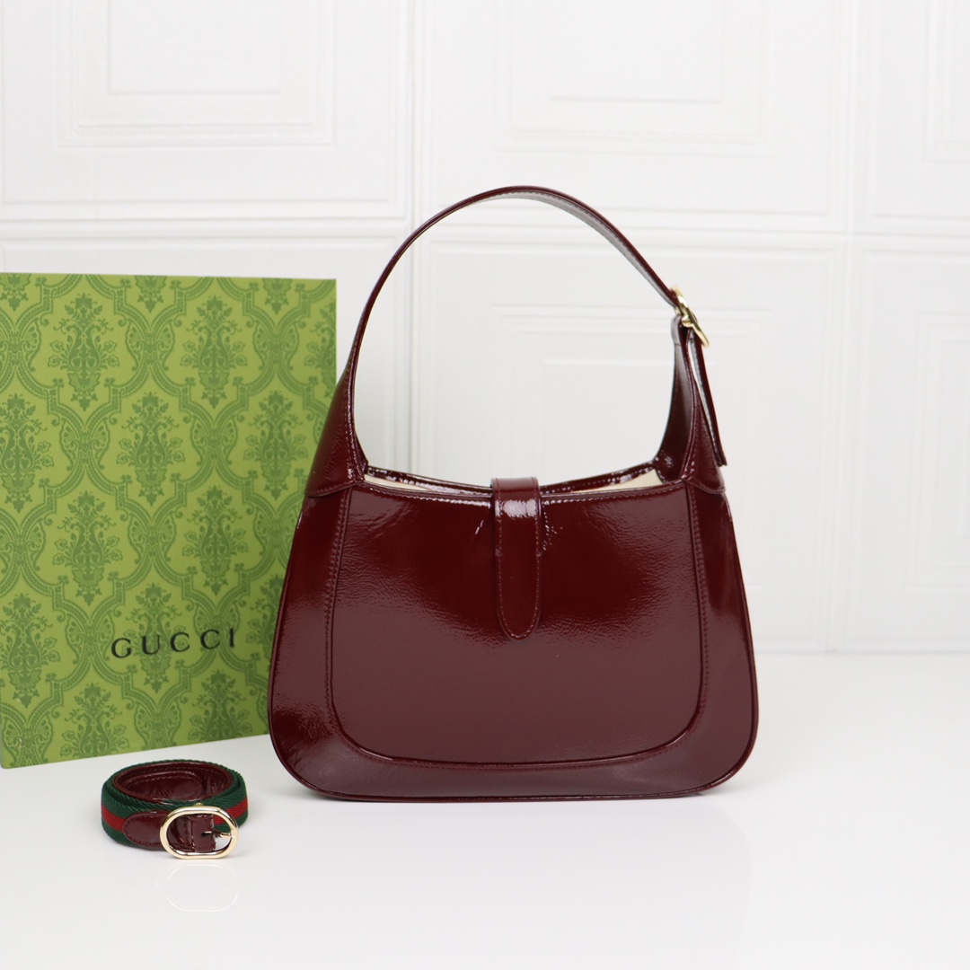 Gucci-2024 Jackie Series Small Lacquered Leather Shoulder Backpack