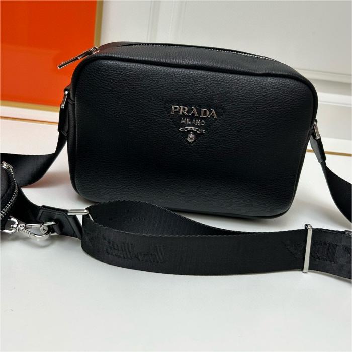 Prada-Imported deer skin pattern cowhide diagonal cross bag