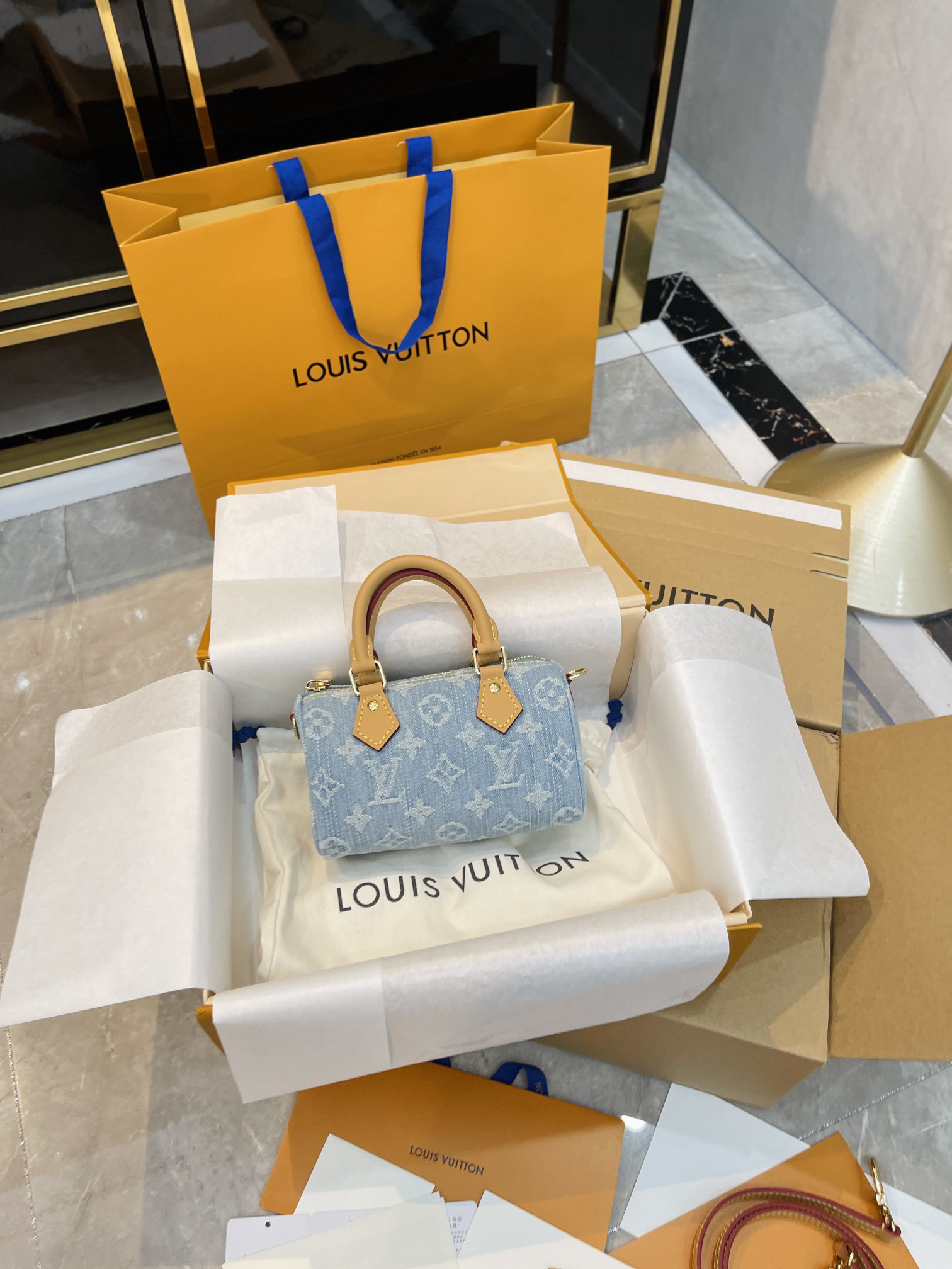 LOUIS VUITTON LV Nona Speedy Blue Hand Bag