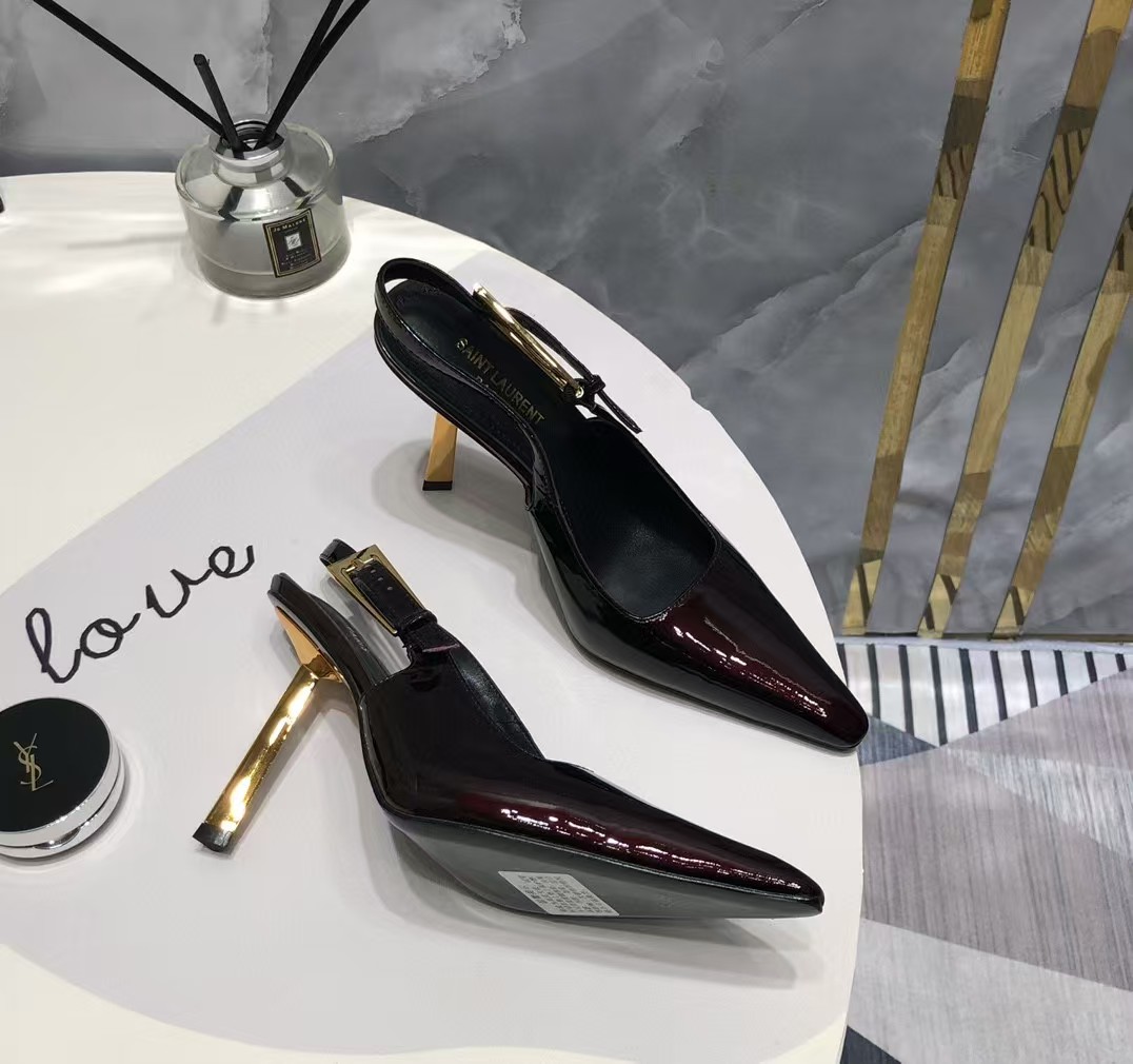 YSL -Exquisite pointed small gold bar high heels