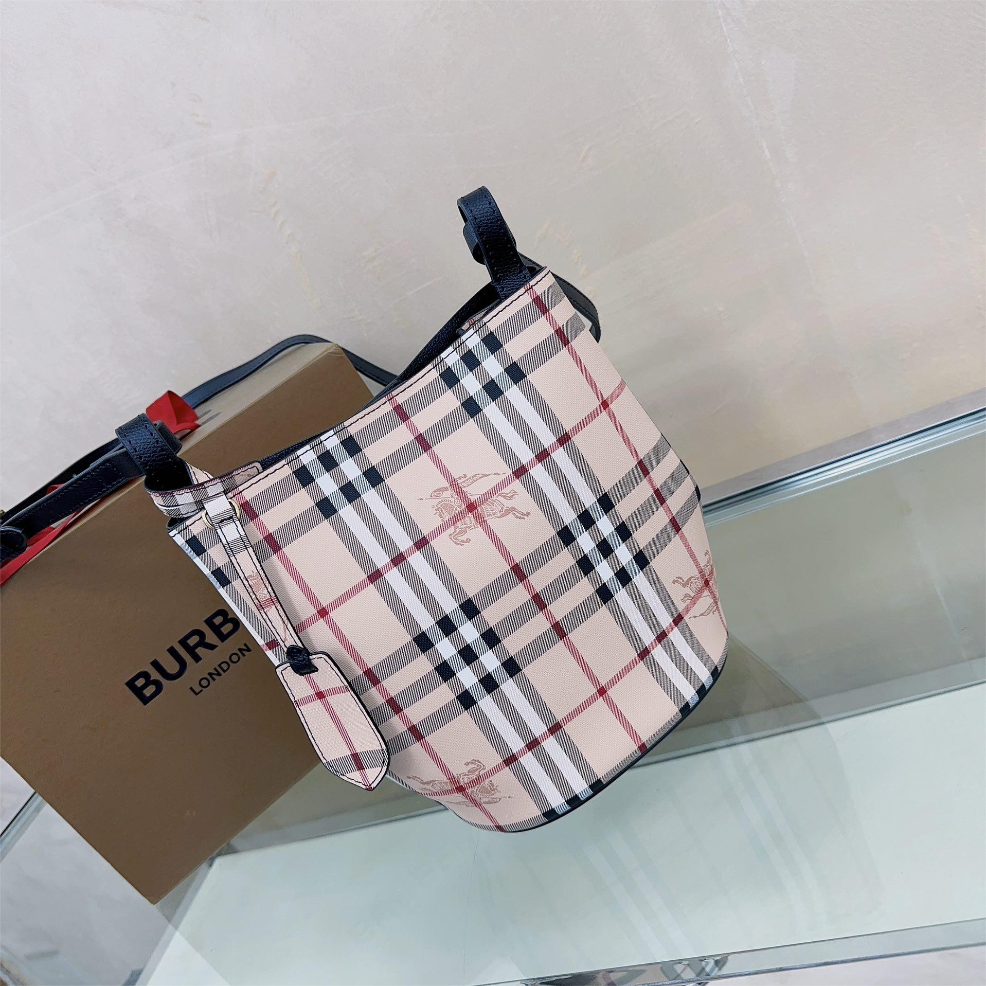 Burberry-Classic Haymarket plaid slanted back bucket bag