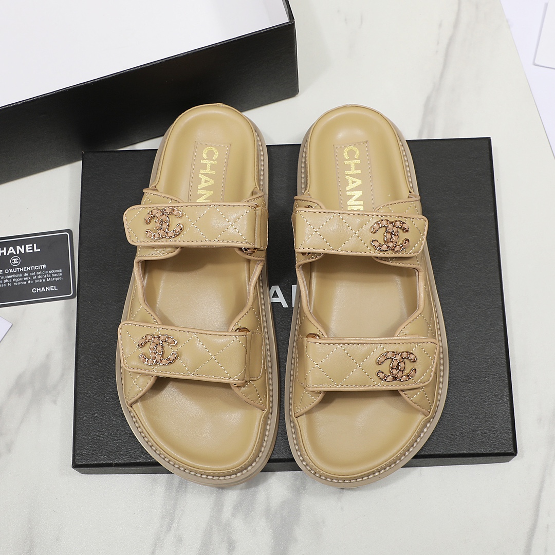 CHANEL Leather Slippers Women Brown