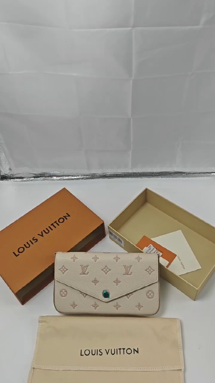 Louis Vuitton Pochette Felicie Calfskin Shoulder Bag Beige