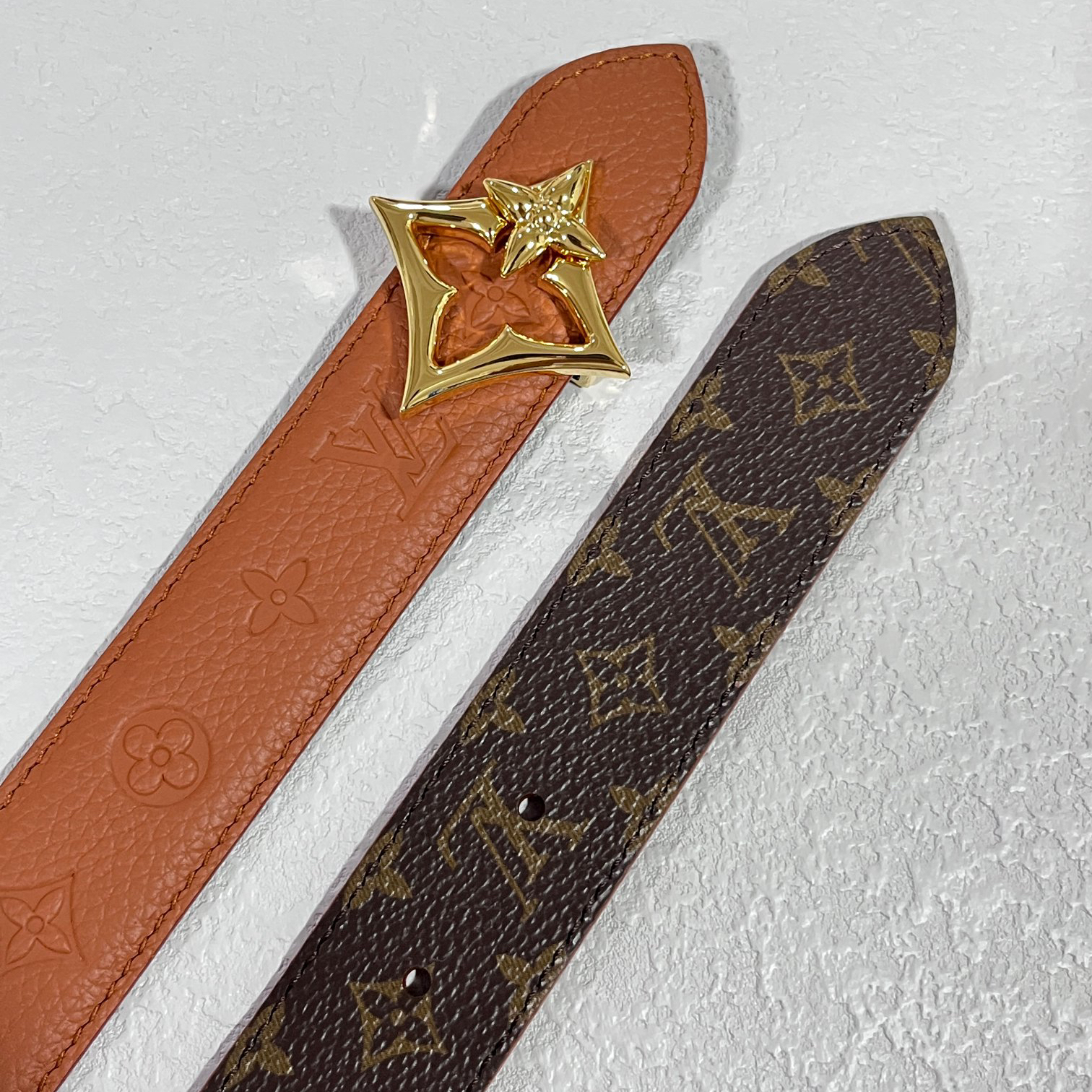 LV - Printed Reversible Smooth Buckle Leather Canvas Belt