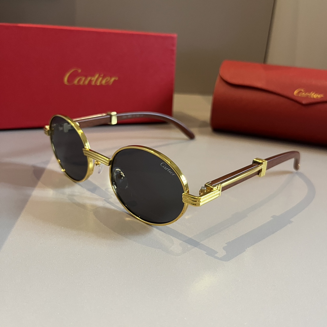 Cartier-2024 new metal material small round frame sunglasses