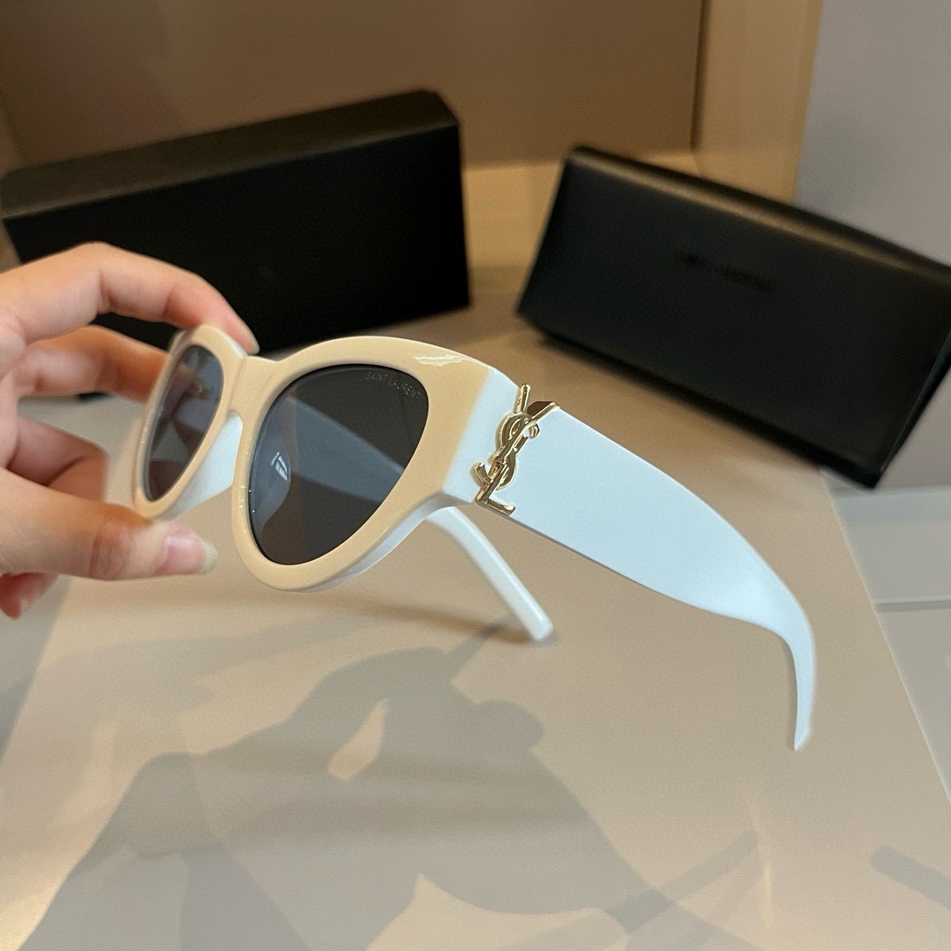 YSL-SLM94 white gold side logo cat eye sunglasses
