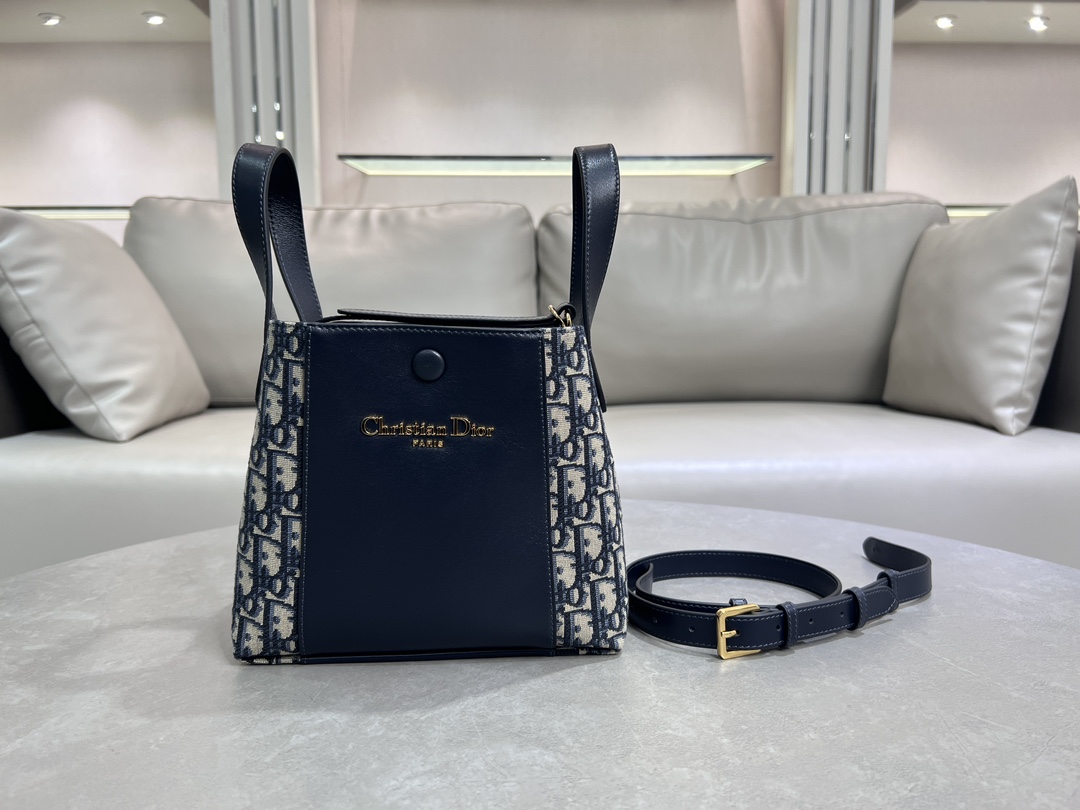 DIOR - Signature Bucket Cowhide Leather Bucket Shoulder Crossbody Hand Bag Small Black