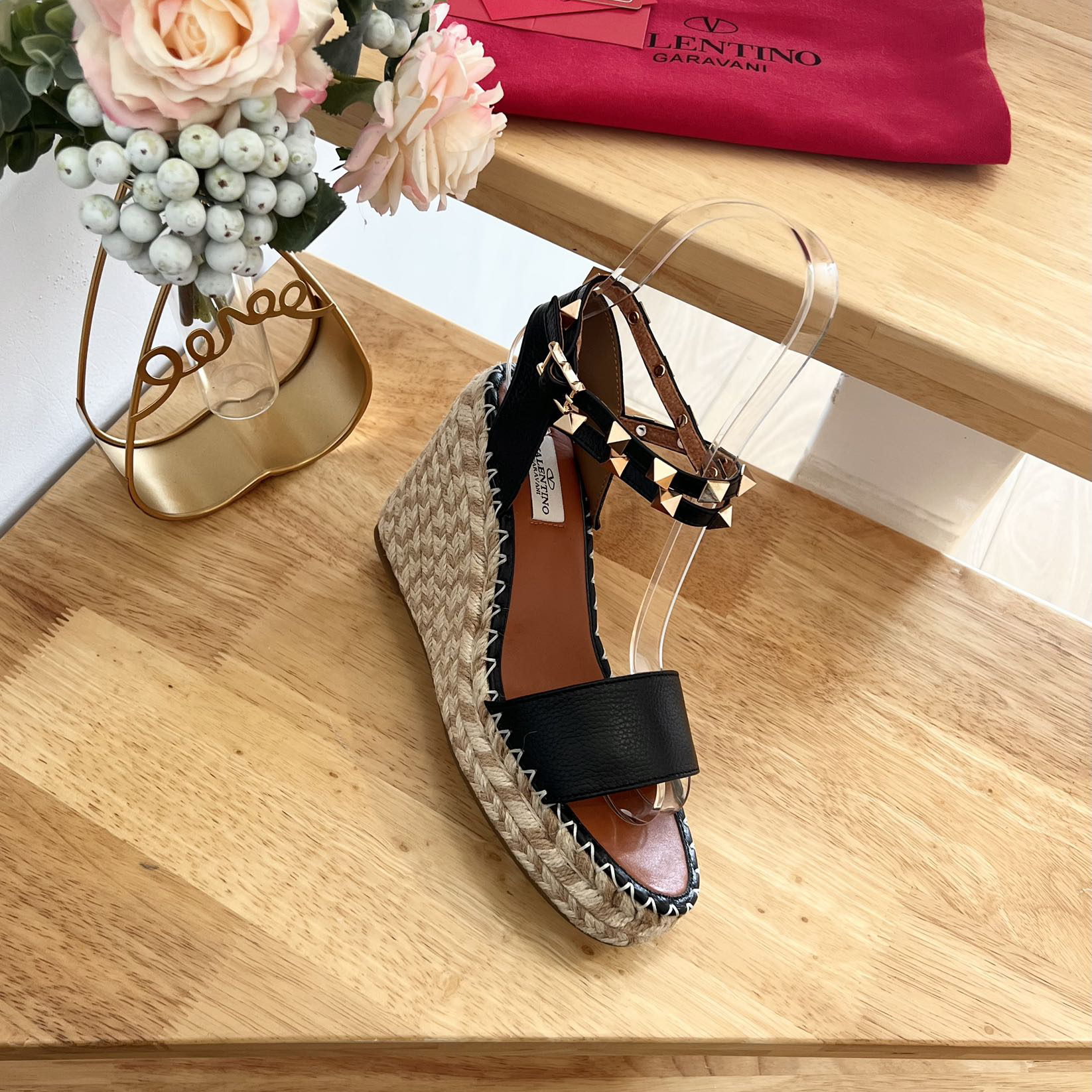 Valentino Garavani-pebbled leather lace-up wedge sandals