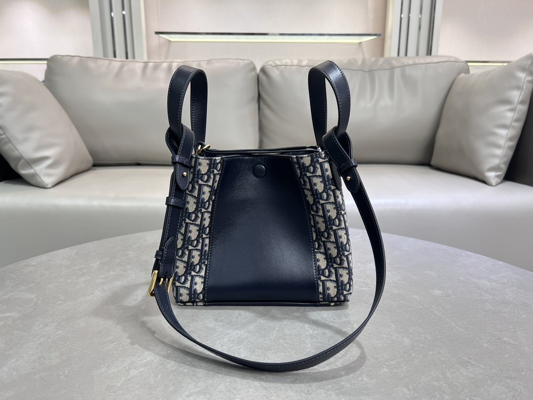 DIOR - Signature Bucket Cowhide Leather Bucket Shoulder Crossbody Hand Bag Small Black