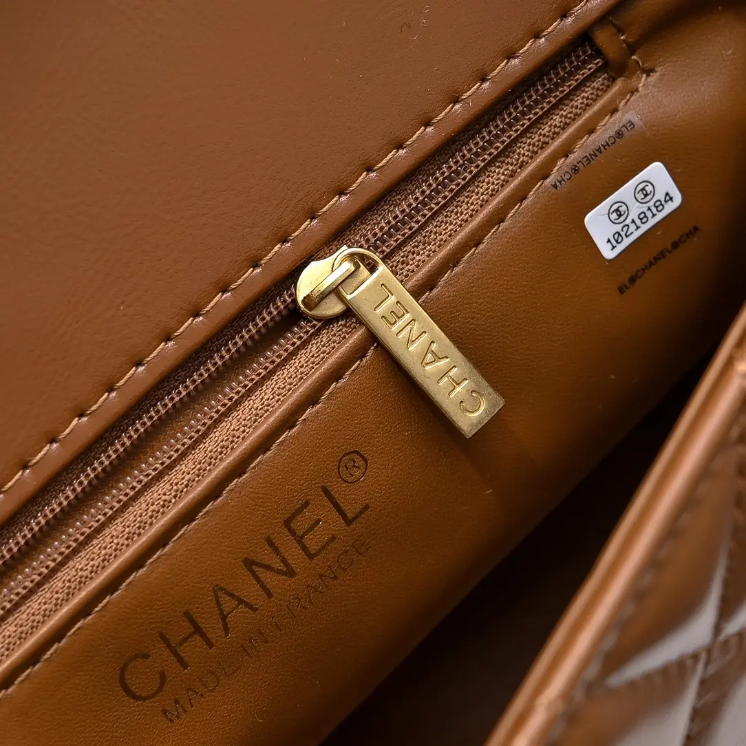 Chanel-mini shearling flap bag brown lambskin brushed gold hardware